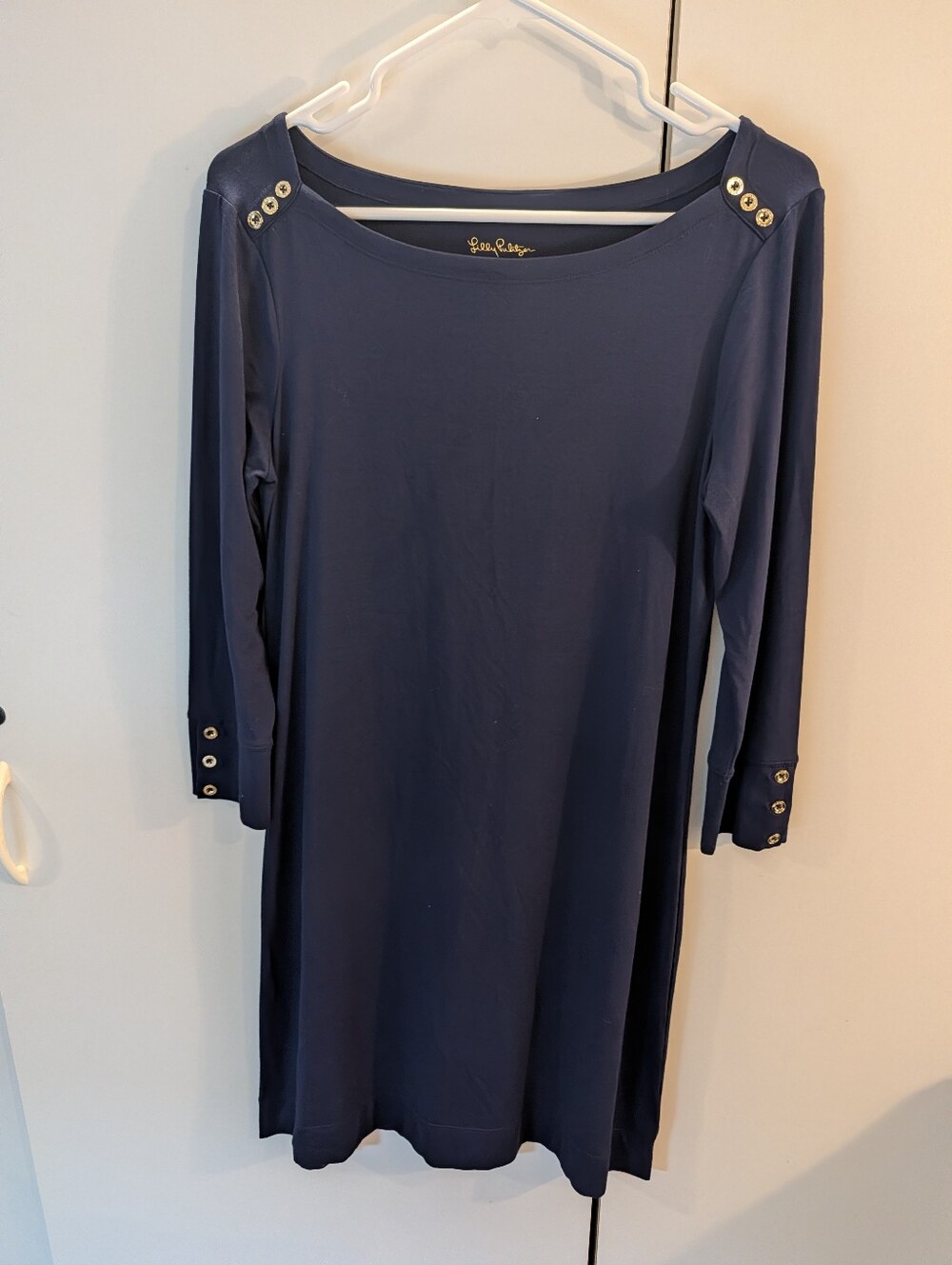 Lilly Pulitzer Navy Long-Sleeve Button-Detail Shift Dress